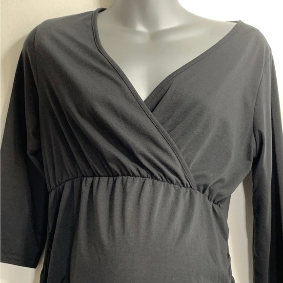 DOROTHY PERKINS Black Maternity Top V-Neck Blouse Stretch 3/4 Sleeves UK Size 12 - Picture 2 of 8